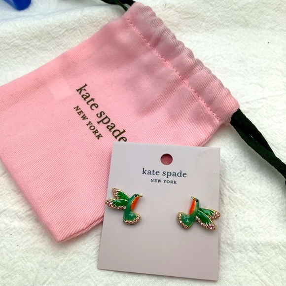 Kate Spade Green and Orange Hummingbird Earrings - Picture 2 of 3